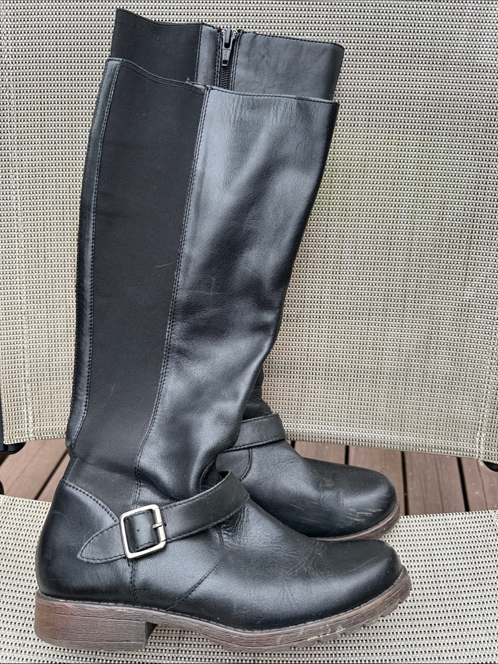 Kenneth Cole Black Over-the-Knee Leather Boots with Buckle
